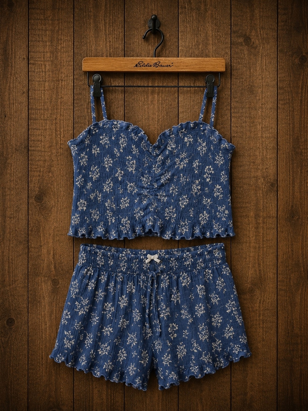 Blue Floral Ribbed Camisole & Shorts Set